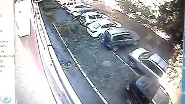 Дерево упало на машины. Видео с камеры наблюдения