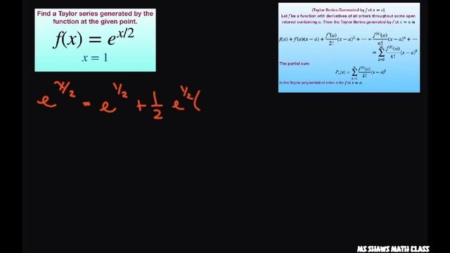Find a Taylor series generated by function f(x) = e^(x/2) at point x = 2 смотреть онлайн