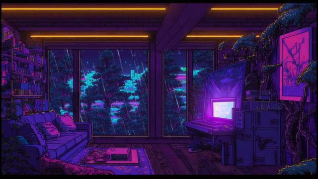 Cozy Rain at Night — Relaxing Urban Rain Sounds — Cyberpunk City Ambience смотреть онлайн