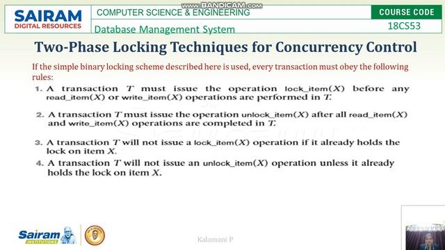 Lecture Video_18CS53_Module 5_Two Phase Locking Techniques for Concurrency Control_Kalamani P смотреть онлайн