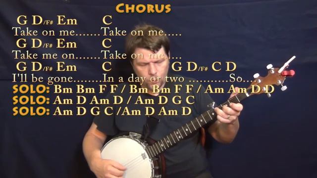 Take on Me (a-ha) Banjo Cover Lesson in G with Chords/Lyrics смотреть онлайн