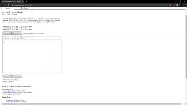 Array-2 (sameEnds) Java Tutorial || codingbat.com смотреть онлайн