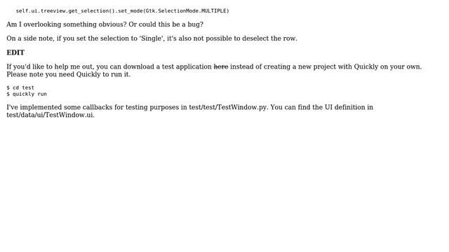 Gtk.SelectionMode.MULTIPLE allows selection of only one row in Gtk.TreeView смотреть онлайн