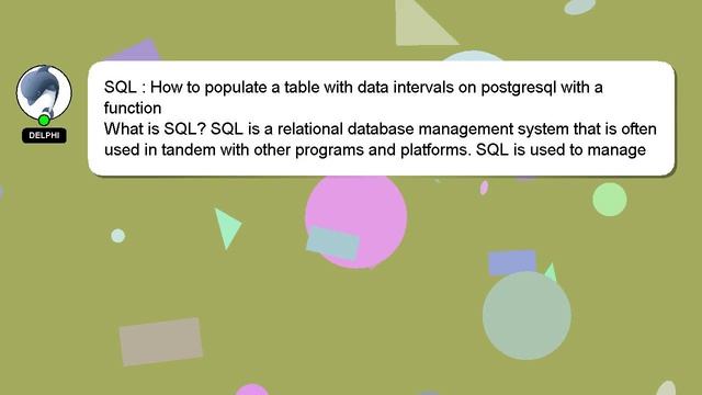 SQL : How to populate a table with data intervals on postgresql with a function смотреть онлайн