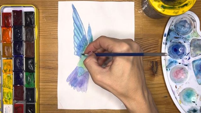 Как нарисовать колибри карандашом и акварелью начинающим | Рисунок для детей смотреть онлайн