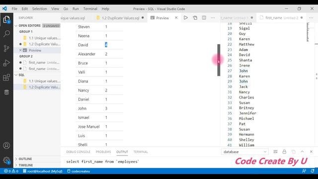 SQL Question 1-2 || How To Find Duplicate Values from a Table || Code Create By U смотреть онлайн