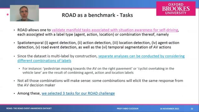 ROAD: The ROad event Awareness Dataset for autonomous Driving (Fabio Cuzzolin, DeepView @ AVSS'21) смотреть онлайн