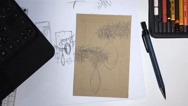 Прямой эфир «Винтажные елочные игрушки» цветные карандаши на крафте. смотреть онлайн