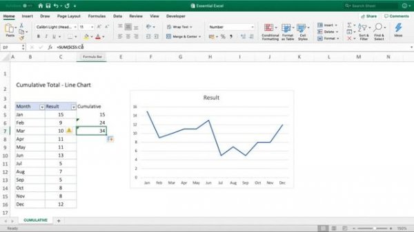 Create a cumulative total chart in Excel