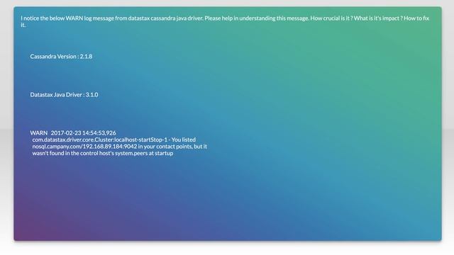 Getting warning from Cassandra Java driver, contact point "wasn't found in the control host's sy... смотреть онлайн