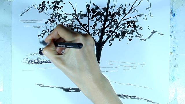 Как нарисовать поэтапно линерами дерево. Ускоренное видео смотреть онлайн