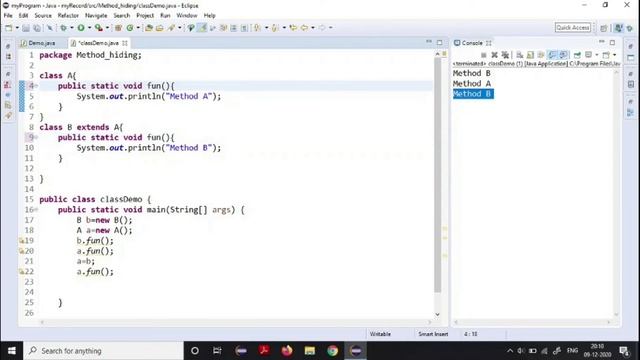 Method Hiding | Java | Simple Explanation with Program смотреть онлайн
