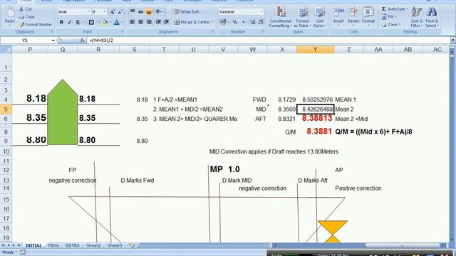 DRAFT SURVEY MANUAL CALCULATION BY EXCEL METHOD смотреть онлайн