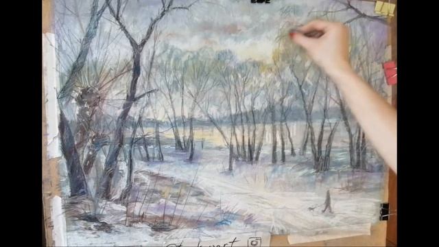Рисуем пастелью .Пейзаж. Графика.Тихий вечер смотреть онлайн