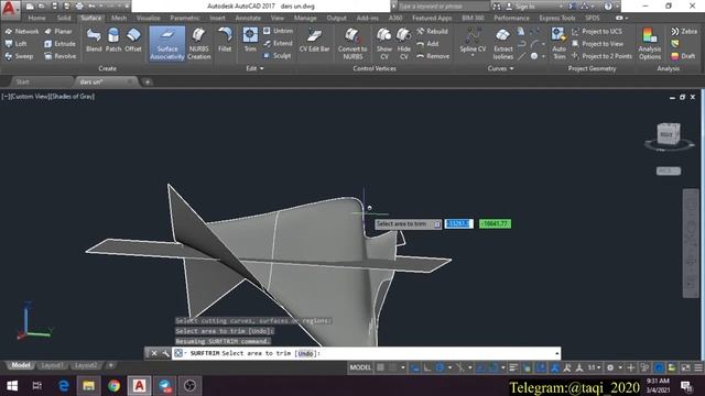 AUTOCAD 3D 19-DARS. SURFACE FILLET, TRIM+UNTRIM, EXTAND. смотреть онлайн
