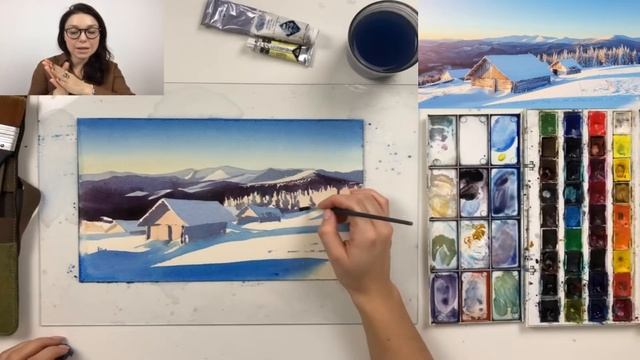 Мастер-класс по акварельной живописи «Снежный день» | Рисуем снежный пейзаж поэтапно смотреть онлайн