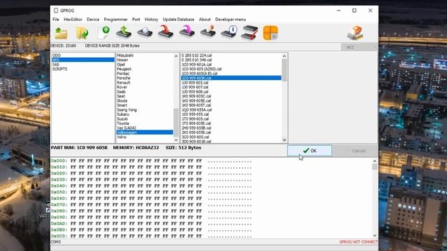 VAG EEPROM Programmer Удаление Crash из блока SRS VW 1C0 909 605K смотреть онлайн