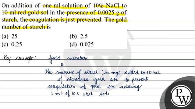 On addition one \( \mathrm{ml} \) solution of \( 10 \% \mathrm{NaCl} \) to 10 ml red gold s... смотреть онлайн