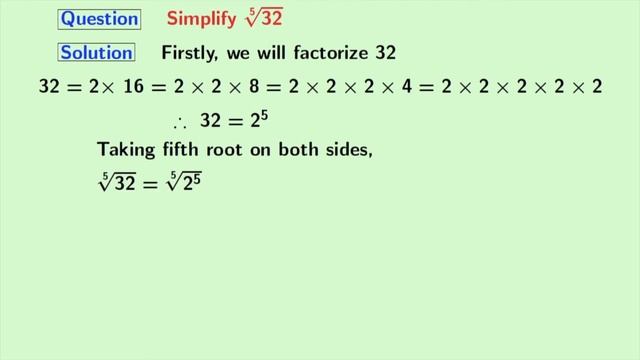 How to simplify 32^1/5 | Simplifying surds | Fifth root of 32 Explained смотреть онлайн