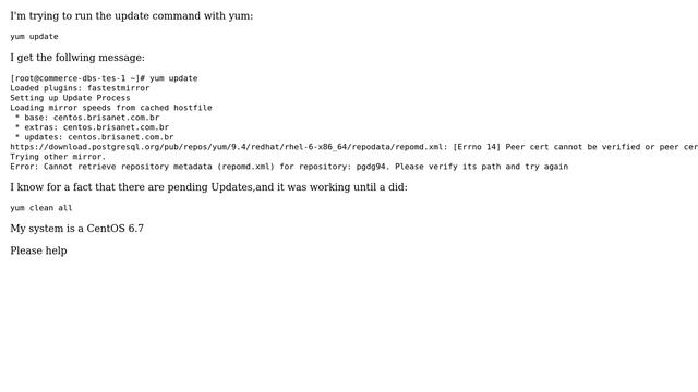 Issue when trying to run command "YUM Update" Cannot retrieve repository metadata (repomd.xml) смотреть онлайн