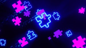 Анимированный абстрактный темны фон: Летящие пазлы