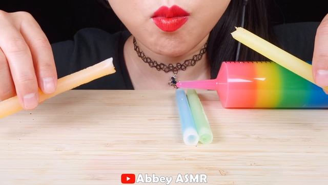 ASMR RAINBOW FOOD *GIANT JELLO SHOOOTER, WAX CANDY, SOUR CANDY, JELLY, RAINBOW DRINKS MUKBANG Abbey смотреть онлайн