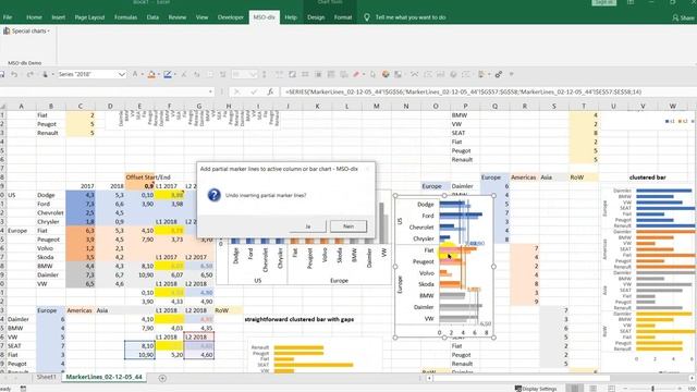 Partial marker lines in column/bar charts in Excel by series color смотреть онлайн