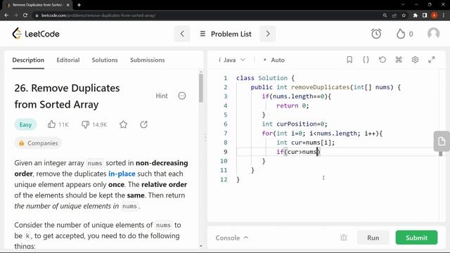 #leetcode 26. Remove Duplicates from Sorted Array | DSA | O(n) solution using java @GoCoderGo | GC смотреть онлайн