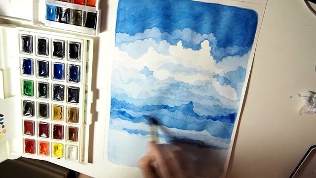 КАК РИСОВАТЬ ОБЛАКА? Рисую небо акварелью и карандашами | Watercolor and colour pencils speedpaint смотреть онлайн