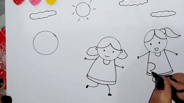 طريقة رسم اطفال يلعبون بالكرة - How to draw kids playing football for children смотреть онлайн