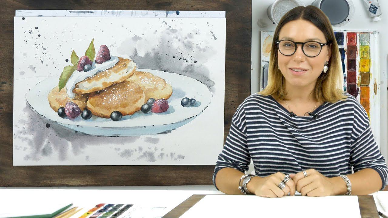 Экспресс-урок по акварельной живописи «Сырники» | Как нарисовать сырники поэтапно смотреть онлайн