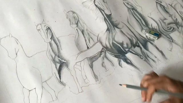 How To Draw 7 HORSE Painting | Pencil Drawing |  7 Horse Drawing