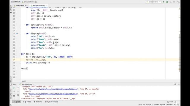 Python Encapsulation example смотреть онлайн