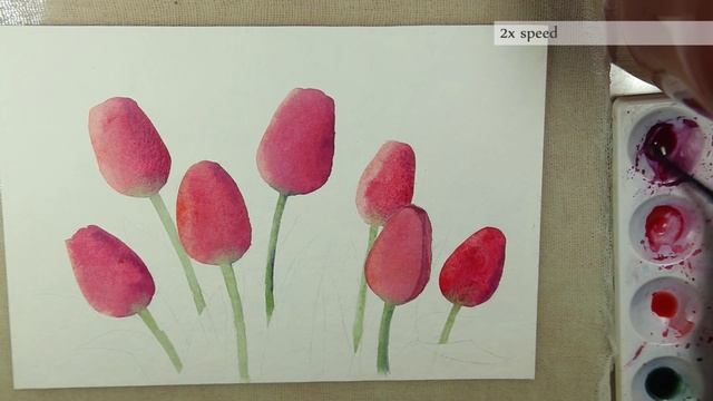 How to Paint Watercolor Tulips for Beginners. Watercolor Tutorial. смотреть онлайн