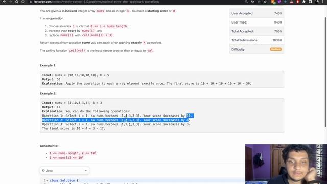 6285. Maximal Score After Applying K Operations| 6285||||weekly-contest-327||java||Leetcode смотреть онлайн