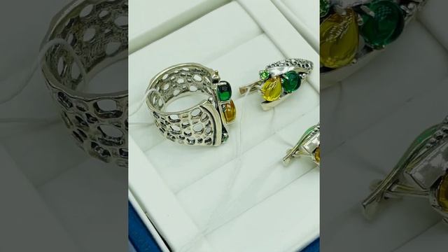 Стиль ХАЙ ТЕК в серебре с цветными фианитами - комплект ЭЛЬ ТАХО. Завод ВЕГА. Цены под видео. смотреть онлайн