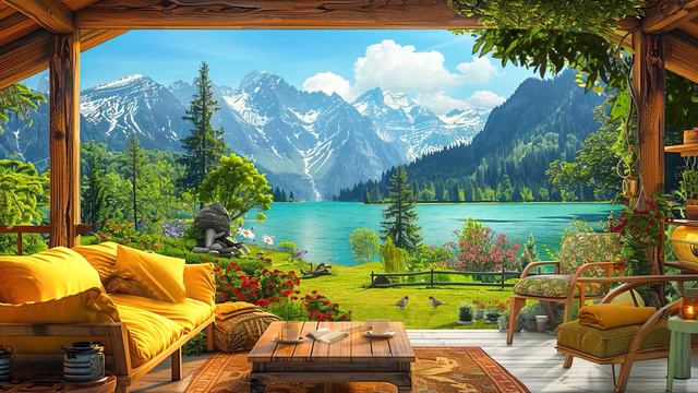 Cozy Summer 4K🕊️  - Lakeside Porch, Forest Bird Sound With Gentle Water Sound Relax, Easy To Sleep