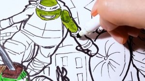 TEENAGE MUTANT NINJA TURTLES Coloring Pages for Kids | TMNT Leonardo Raffaello Donatello Mickey
