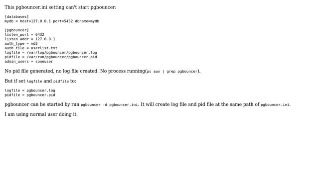 Why can't start pgbouncer process when setting logfile to /var/log/ path? смотреть онлайн