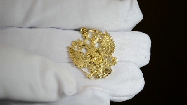 Кулон-подвеска с гербом России двуглавый орёл из жёлтого золота