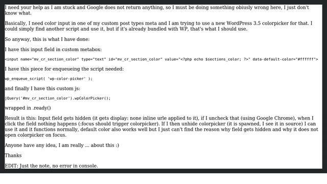 Wordpress: wpColorPicker - problem with implementation to post meta смотреть онлайн