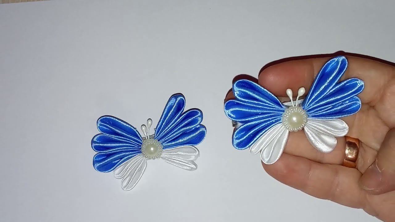 Милые заколочки-бабочки из атласных лент смотреть онлайн