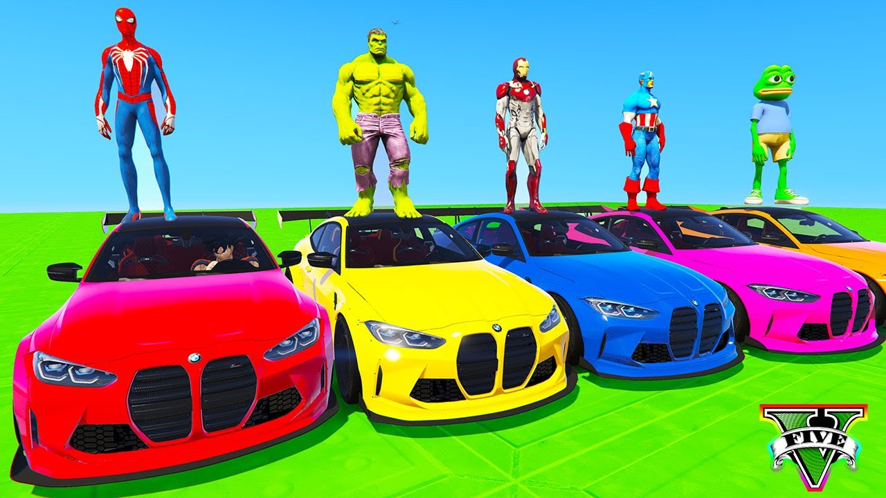 SPIDERMAN CARS Racing Mega LAKE Ramp Challenge ! SUPERHEROES HULK Epic BMW Stunts Race GOKU - GTA 5 смотреть онлайн
