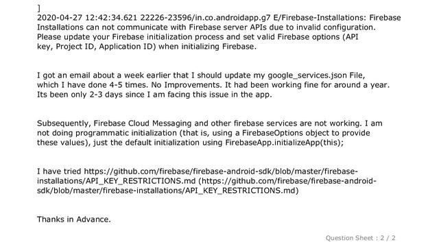 Android : Android Error when communicating with the Firebase Installations server API смотреть онлайн