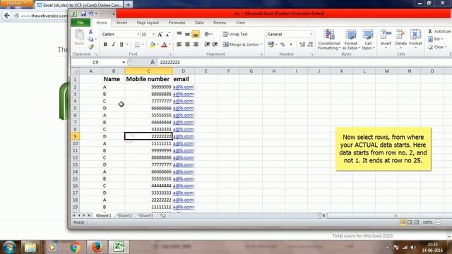 How to convert contacts in Excel (xlsx,xls,csv) to VCF (vCard) online at thewebvendor.com in 2 mins смотреть онлайн