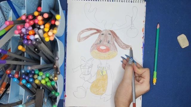 Новорічний олень.?Кольорові олівці.Малювання для дітей та дорослих смотреть онлайн