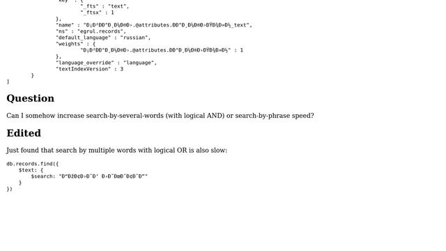 MongoDB text index search by multiple words is too slow смотреть онлайн
