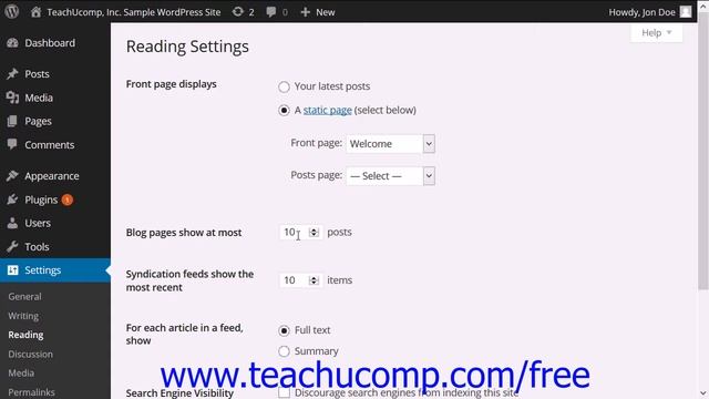 WordPress 4.0 Training Tutorial Reading Settings смотреть онлайн