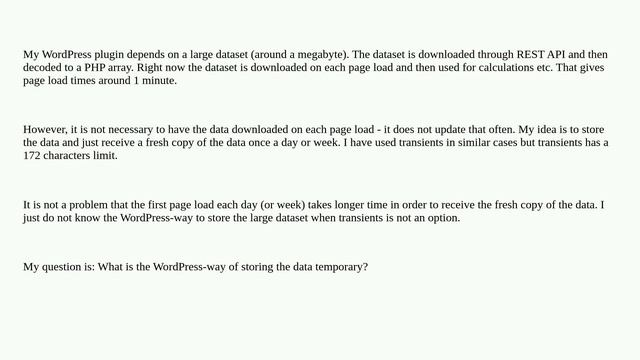 Store large dataset in WordPress installation temporary смотреть онлайн