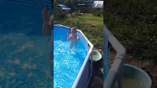 Бассейн Каркасный на даче, Мистер Тим учит как нырять и плавать. смотреть онлайн